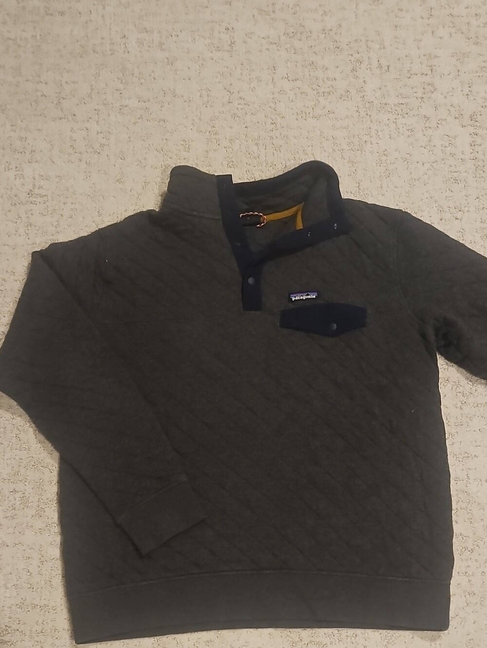 Patagonia Quilted Charcoal Pullover with Navy Accents